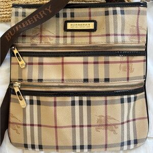 Burberry Cream and Brown Messenger Cross Over Bag with Iconic Check Pattern
